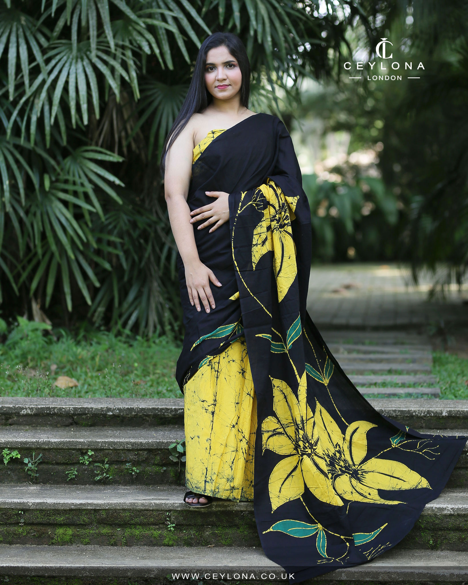 Golden Bloom Batik Saree