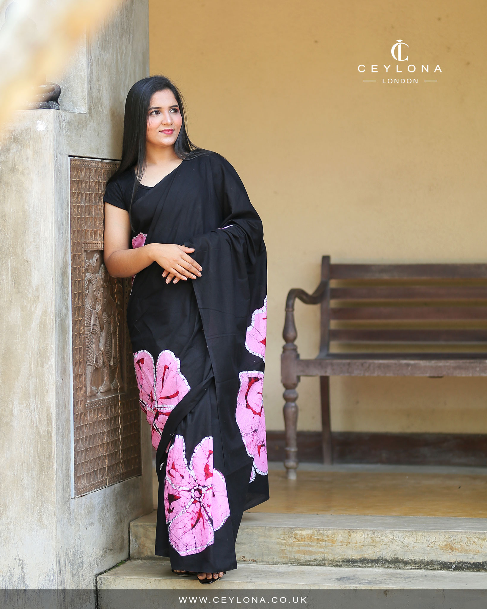 Pink Floral Batik Saree - Image 5