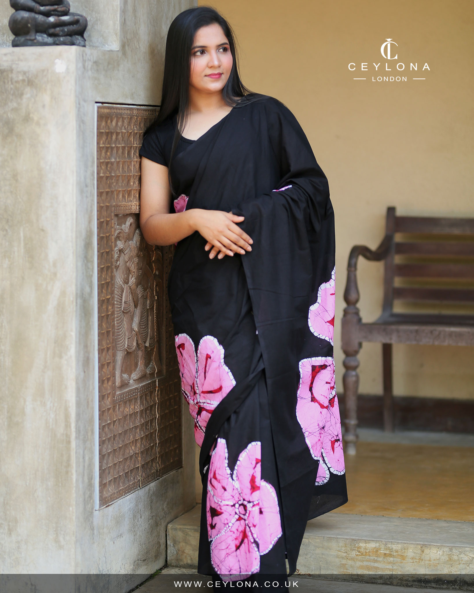 Pink Floral Batik Saree - Image 4
