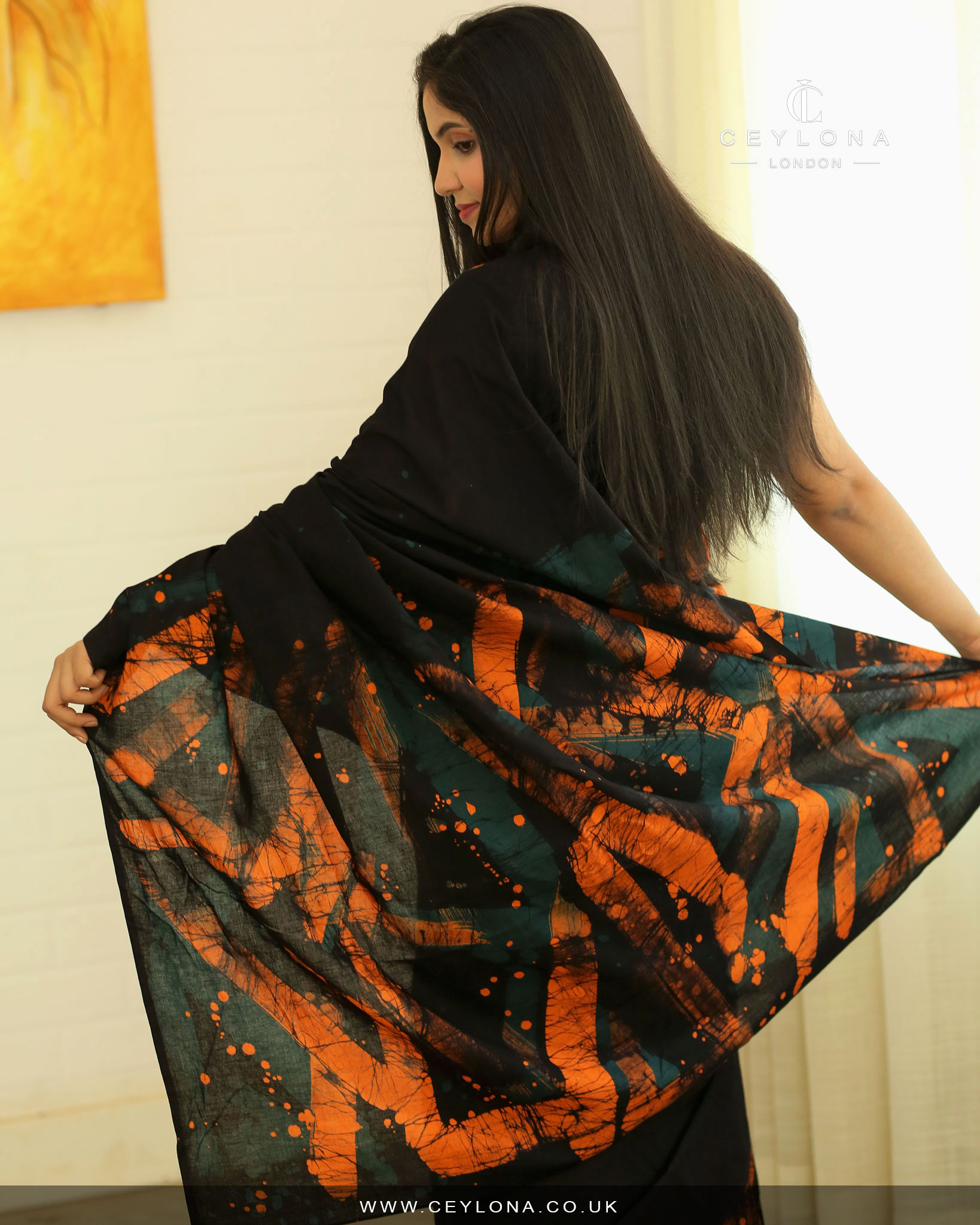 Ember Glow Batik Saree - Image 3