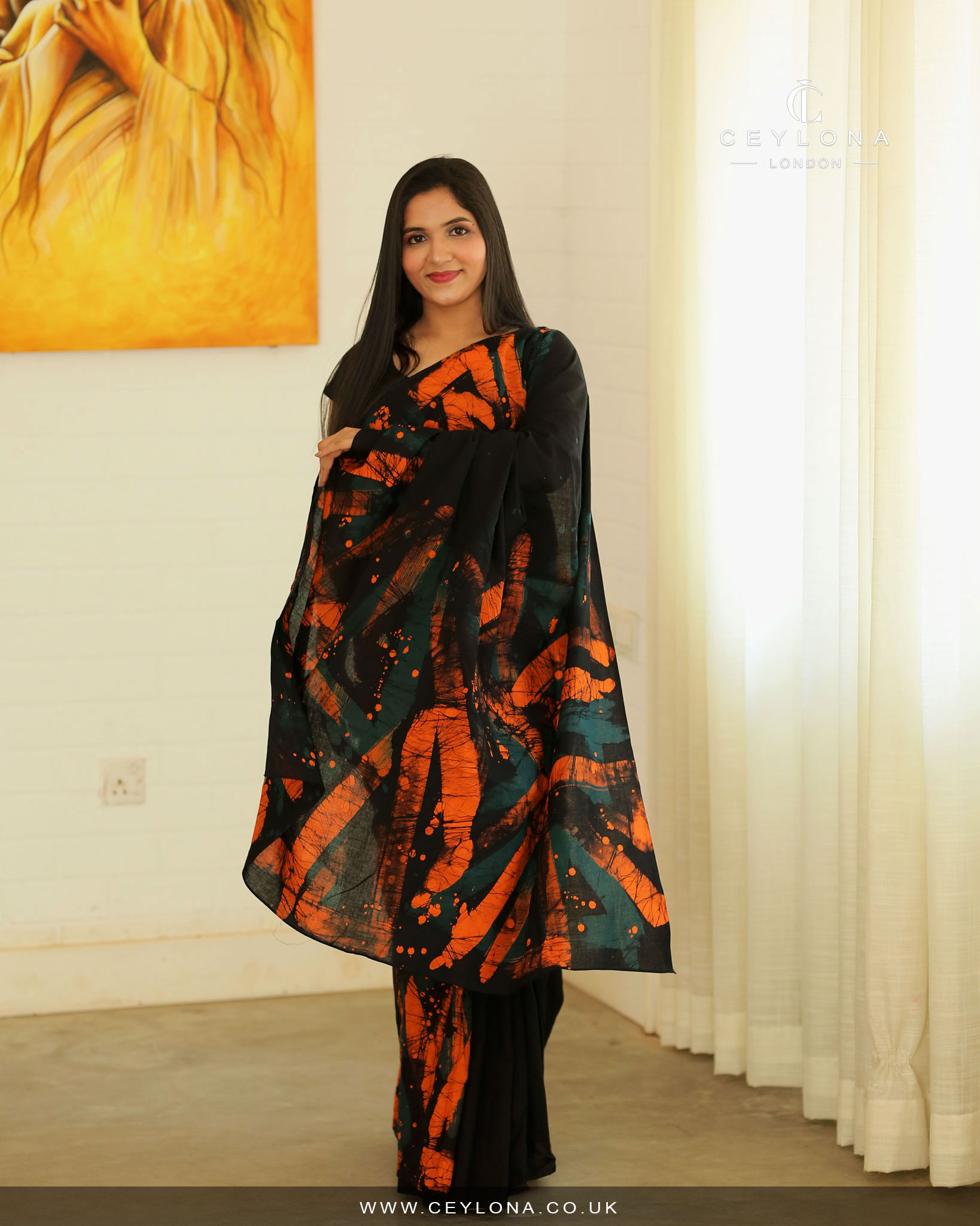 Ember Glow Batik Saree - Image 2