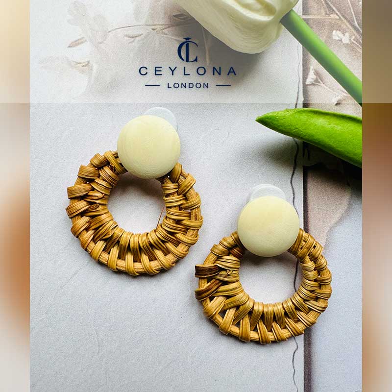 Woven Rattan Earrings - Image 2
