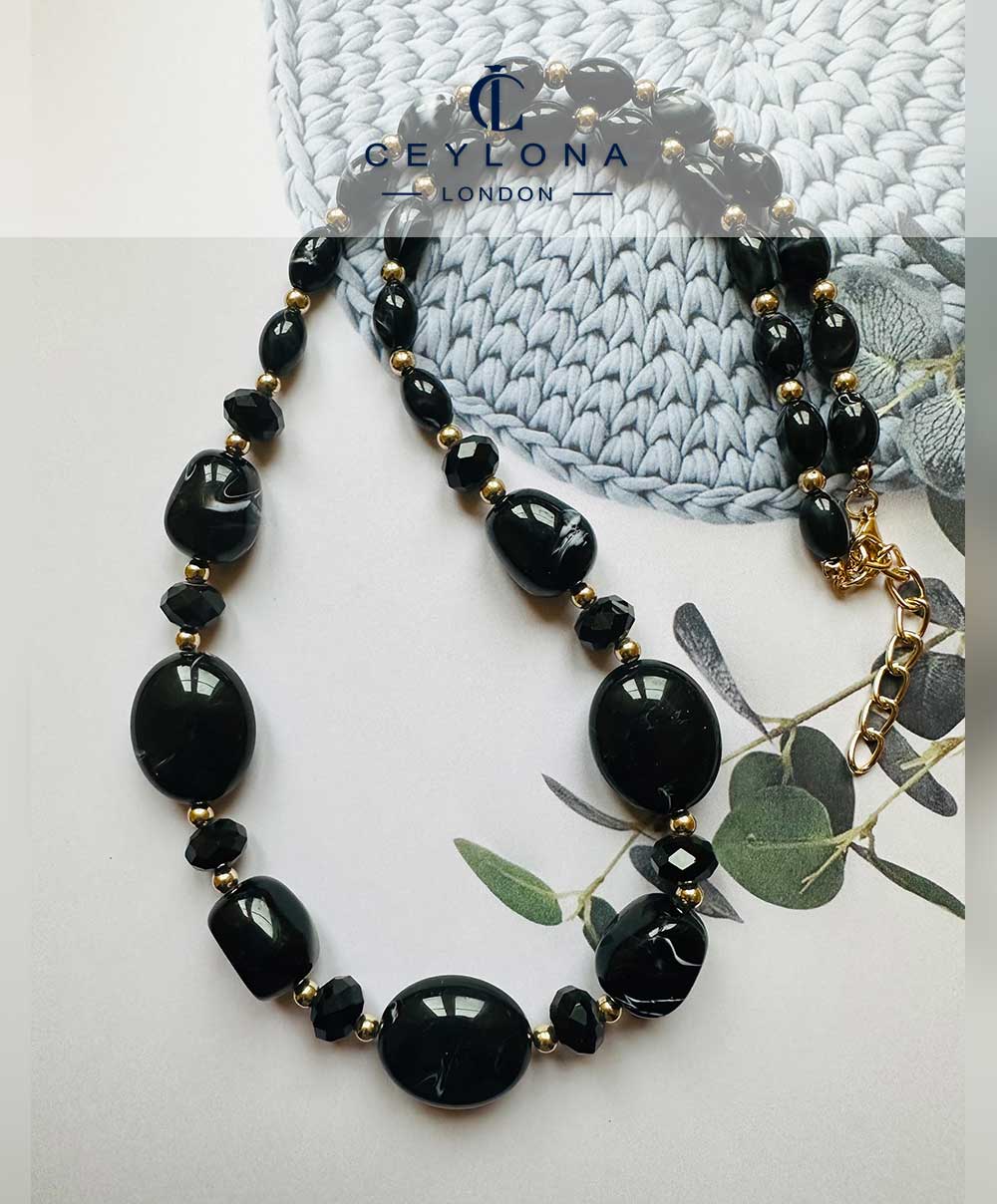 Elegant Black Beaded Necklace